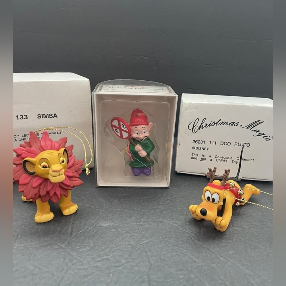 Disney Christmas Magic Ornaments Lot Pluto 111 Simba The Lion King 133 & Doopy